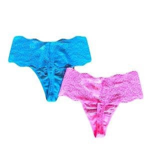 Soma Pink Blue Lace Thong Panty Size M New With Tag